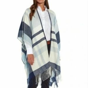 Banana Republic Women's Fringe Detail Cashmere Blend Wrap (Skyler Plaid-Blue)
